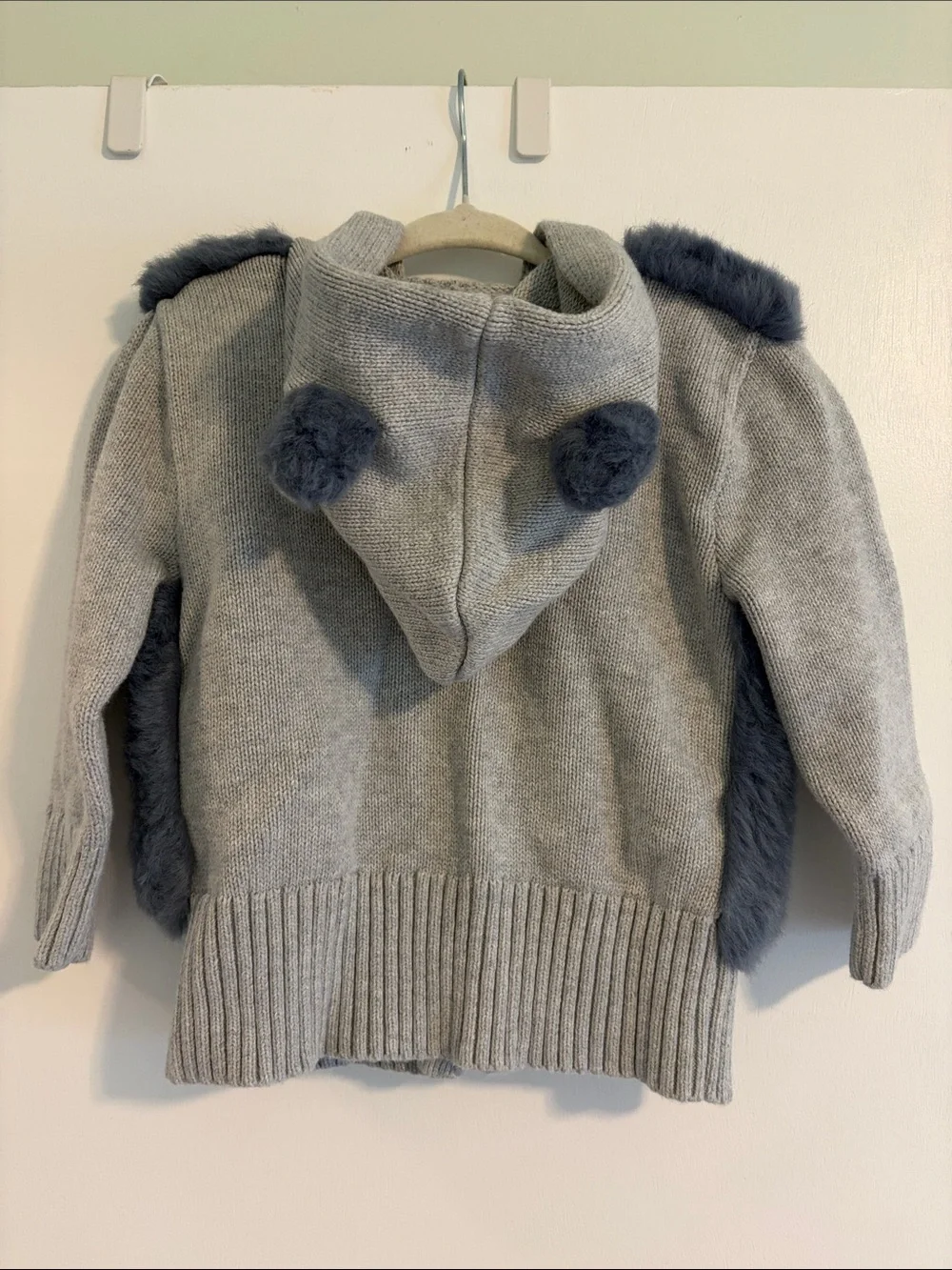 GAP Navy Faux Fur Vest with Light Gray Knit Hoodie